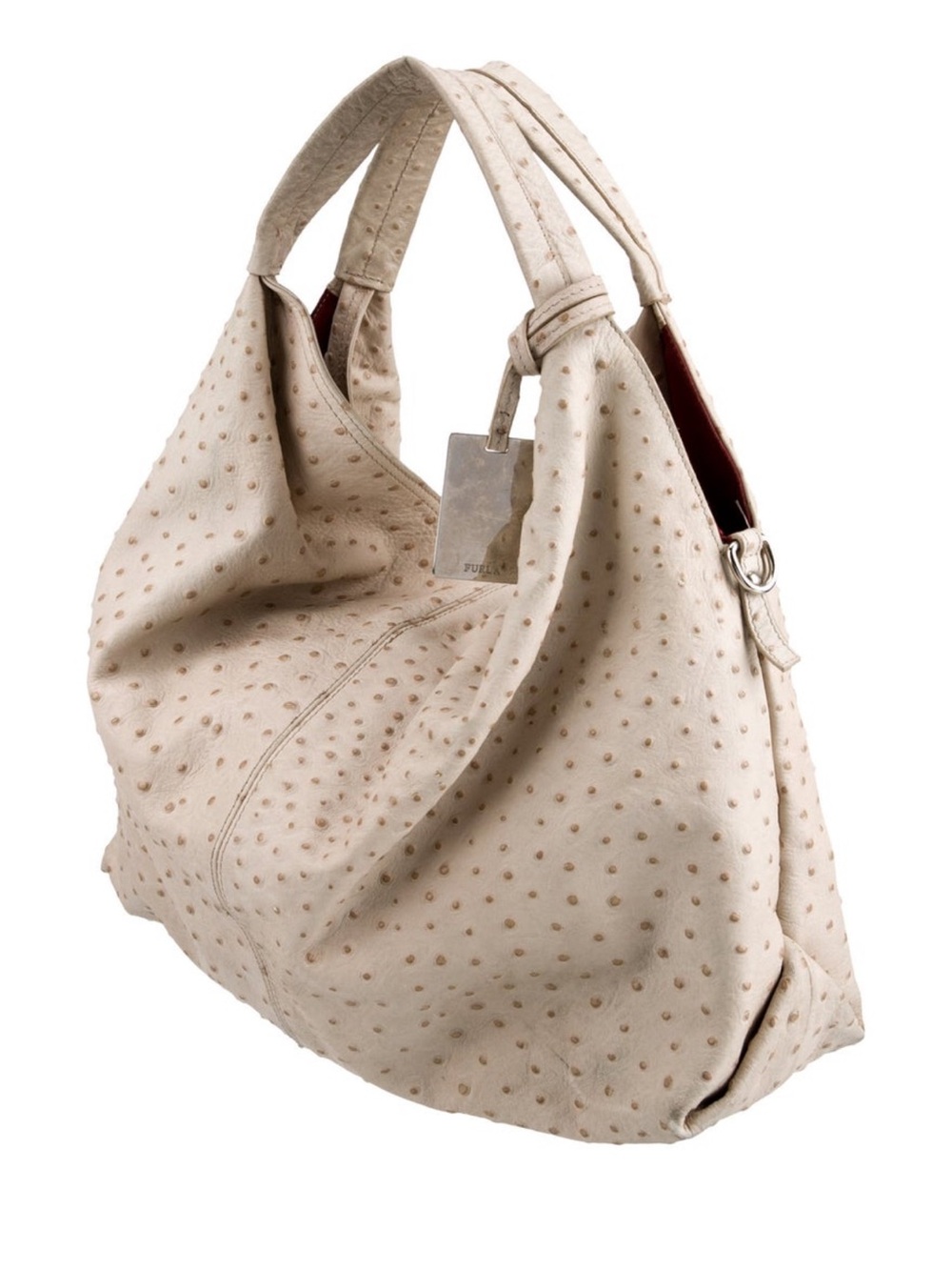 Furla ] Slouchy Hobo ] Cream Ostrich Textured Bag